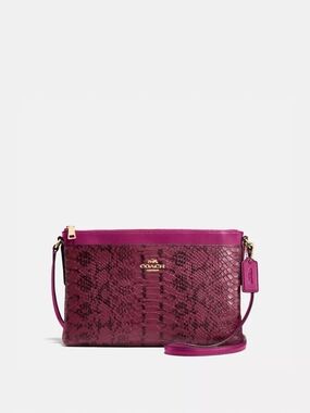 Coach Magenta Snakeskin-Embossed Leather Journal Crossbody Bag
